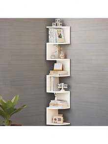 7-Story Suspended Corner Storage Rack - Space Saving Corner Storage Rack, Durable Plastic Structure, Easy To Install Adhesive Installation - Modern Simplicity And Bohemian Style, Suitable For Living Rooms, Bedrooms, Bathrooms, Kitchens - Perfect Storage Rack For Books, Decorations, Plants - Very Suitable For Small Apartments And Home Offices, Multifunctional Storage Rack With Adhesive Installation - Black and White - View 3