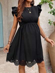 SHEIN Maternity Casual Solid Color Hollow Hem Dress - Black - View 3