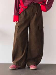 DAZY Quần jean cargo ống cong dáng retro thường ngày cho bé trai tuổi teen - màu nâu - Xem 3