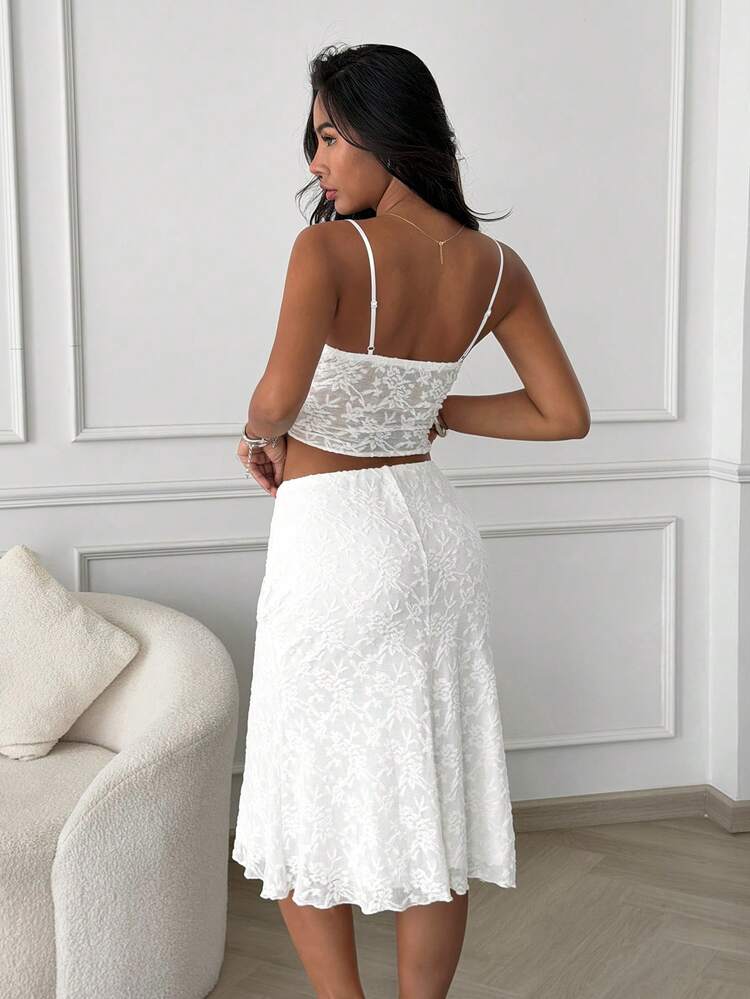 Slaydiva 夏季浪漫性感休闲蕾丝吊带背心和短裤两件套 - 白色 - 查看 2