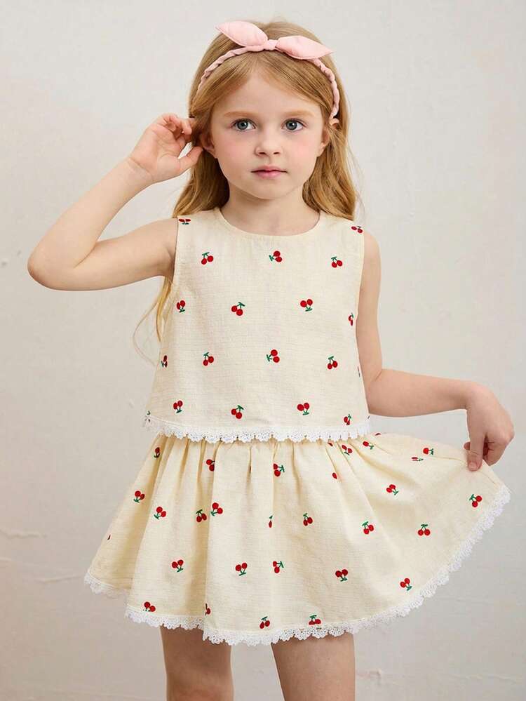 Emery Rose Kids 少女编织刺绣纯色圆领不对称蕾丝下摆休闲上衣和迷你裙两件套，可爱、优雅、甜美、复古又时尚。适合妈妈、女儿、姐妹搭配，度假、节日、上学、日常穿着、居家聚会和特殊场合，春夏皆宜。 - 白色 - 查看 3