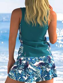 Swim Lushoire 女士修身吊带泳衣套装，印花泳裤，贴身设计，适合海滩度假 - 彩色 - 查看 2