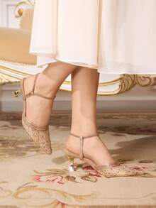 CUCCOO TILAWA Giày nữ, giày thời trang nữ mũi nhọn đính đá vàng lấp lánh, quai ngang mắt cá chân, phối lưới, thời trang dự tiệc, ăn tối, quyến rũ, gợi cảm, giày cao gót nữ, giày đế bằng - Vàng - Xem 8