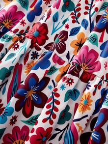 女童荷叶边下摆水果植物印花拼接吊带度假连衣裙 - 彩色 - 查看 5