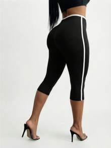 SHEIN SXY Women's Casual Versatile Everyday Wear Tight Fitting Cropped Leggings, Women Leggings, Yoga Pants, Gym Clothes Women,Sport - Black and White - View 3