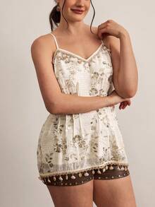 Freevana Áo camisole nữ cỡ lớn thời trang đính hạt, thích hợp cho lễ hội âm nhạc, kỳ nghỉ, phong cách vintage. - Màu be - Xem 6