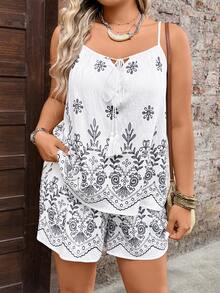 Breezaya Plus Size Women's Off-Shoulder Bohemian Retro Print Casual Loose Top Paired With Short Retro Printed Casual Shorts. Western Vacation Summer Women's Outfit Boho Two Pieces Set. Summer Beach Dress Vacation Outfits Women Holiday - Multicolor - View 1