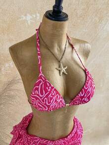 Soleia Summer Outfit For Women Pink Bikini Women's Summer Vacation Beach All-Over Print Halter Bikini Set - Multicolor - View 3