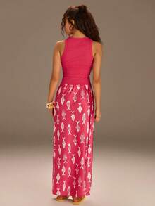 Athîral Women's Casual Watermelon Red Knit Top And Skirt 2 Pieces Set, Spring/Summer - Red - View 2