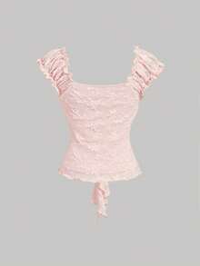 SHEIN MOD 女士贝壳袖系带修身粉色上衣，适合度假、春夏、节日、派对、海滩、婚礼、毕业典礼、外出、晚礼服、生日等场合，优雅百搭，是夏季度假的理想之选。这款上衣款式多样，包括荷叶边上衣、娃娃衫、可爱上衣、Y2K风格娃娃衫、蝴蝶结上衣、蕾丝上衣等，是夏季的时尚单品。 - 粉色 - 查看 4