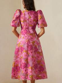 Aveloria Rosie 法式浪漫玫瑰3D立体花卉V领花瓣袖收腰连衣裙（女款） - 粉色 - 查看 2