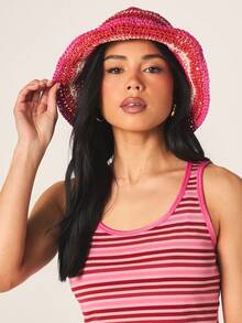 MISSGUIDED Crocheted Striped Bucket Hat For Summer Beach Vacation Sun Protection Fashion Accessory With Colorful Pattern Design - Multicolor - View 3