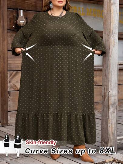 SHEIN CURVE+ Curve Size US22Music Festival, Seaside Vacation, BohemiaAll-Over Print Casual Fashion Long-Sleeved Plus-Size Dresses For Women, Autumn Dresses For Women, Vintage Style Women'S Wedding Guest Dresses, Women'S Night Out Dresses, Women'S Homecoming Dresses, Women'S Autumn Clothing, Women'S Party Dresses, Holiday Dresses, Floral Dresses, Women'S Autumn Floral Dresses, Long-Sleeved Floral Dresses, Pastoral Style Dresses Waist-Slimming Midi Dress,A-Line Dress,Halloween Dress,Fall Clothes For Women