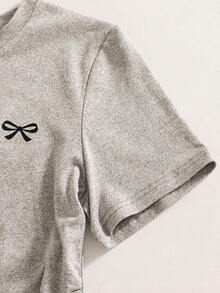 一件式短袖休闲印花春夏少女夏季通勤套装，运动休闲直筒裤，短袖轻便舒适两件套。 - 灰色 - 查看 6