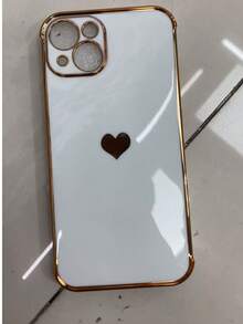 1 Piece Of Electroplated Heart-Shaped Glossy Lens Protective TPU Phone Case, Compatible With IPhone - White - View 13