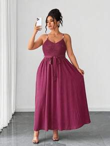 SHEIN Elenzya A Large-Sized Woven Elegant Summer Women's Dress - Red - View 3