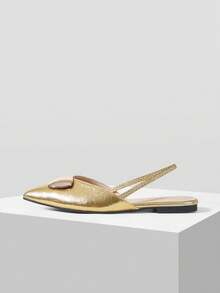 Mnmlis French Temperament 专业金色金属扣女士2026春夏新款细跟尖头鞋 - 金色 - 查看 2