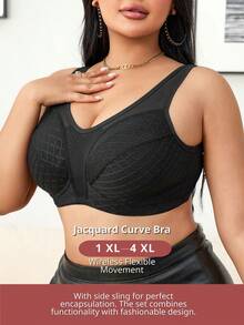 SHEIN 1pc Plus Size Wireless Comfort Bra - Black - View 6