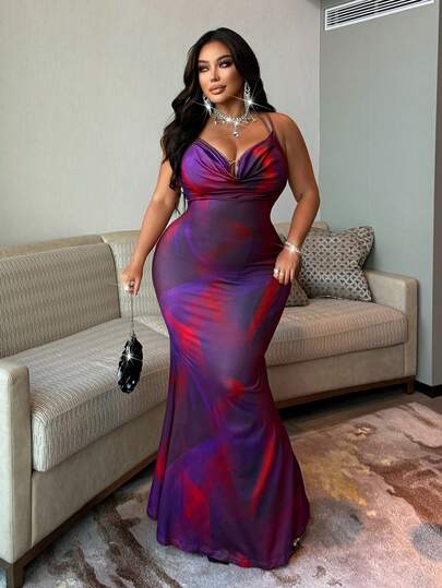 NU&NOW Plus Size Women's Elegant Sexy Spaghetti Strap Fitted Mermaid Dress, Spring/Summer