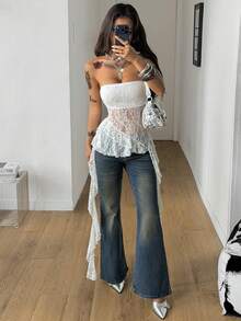 Coolane Women's Summer/Spring Sexy  Boho Beach Outfits Chic Y2K Graphics Contrast Lace Sport Tube Ruffle Mini Skirts - White - View 2