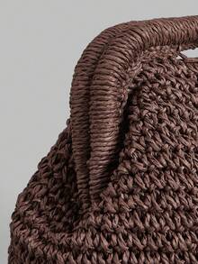 Ontre Stylish Handmade Brown Straw Pleated Cloud Bag Clutch Bag, Suitable For Vacation, Travel - Coffee - View 5