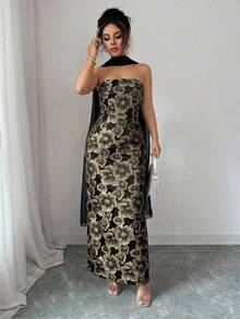 Elenzga Đầm nữ thanh lịch, lãng mạn màu hồng và vàng họa tiết hoa jacquard, không dây vai, thắt eo, dáng suông, có dây buộc cổ, thích hợp cho hẹn hò, mua sắm, lễ hội âm nhạc và nhiều dịp khác, đầm nữ xuân/hè, đầm mới nhất, đầm nữ dự tiệc, đầm nữ ấn tượng. - màu đen - Xem 4