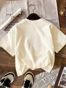 DrmWander 女士T恤，休闲街头风印花短袖T恤，可爱夏季上衣 - 杏色 - 查看 2