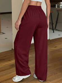 Pantalones rectos y sueltos de pierna ancha de color negro con estampado tipo zhanga para vacaciones de primavera y verano - Burdeos - Ver 2