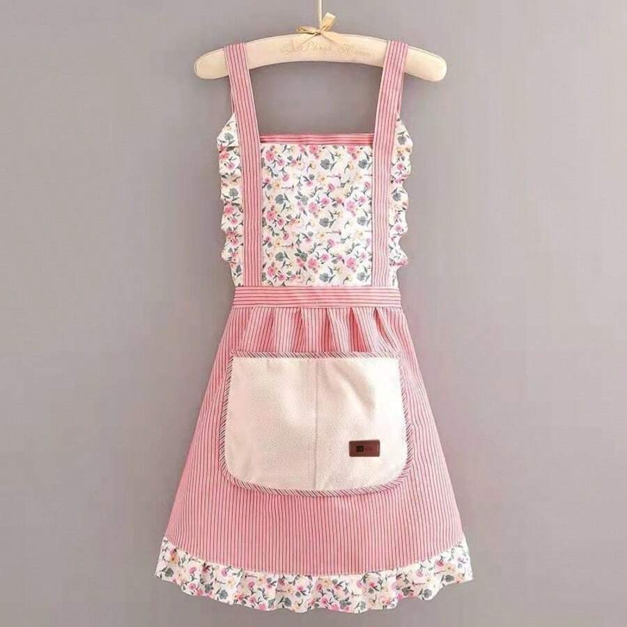 1. 条纹印花围裙，带肩带，防油防污公主裙 - 多色 - 查看 1