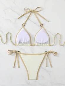 Swim Basics 女士夏季沙滩系带性感比基尼泳装套装 - 彩色 - 查看 2