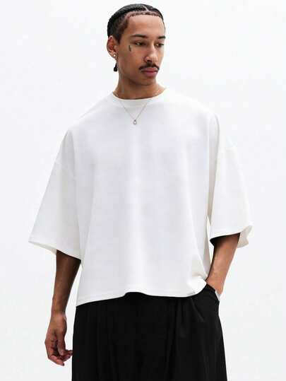 SUMWON Camiseta de cuello redondo holgada y ancha de manga corta para hombre, con ajuste relajado, un básico casual de uso diario