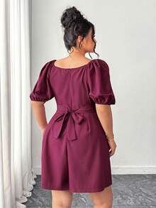 SHEIN Elenzya Fashionable Casual Vacation Retro Elegant Commute Petal Sleeve Tie Bow Jumpsuit - Purple - View 2