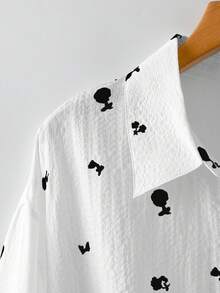 Linhara Plus Size Women's Single-Breasted Casual Versatile Daily Wear Long Sleeve Shirt - Black and White - View 3