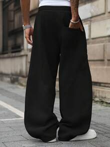 PAVTROS Plus Size Men's Drawstring Waist Pockets Casual Loose Fit Sweatpants, Versatile For Daily Wear - Black - View 2