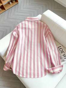 Resyla Áo sơ mi tay dài đơn hàng khuy ve kẻ sọc dành cho nữ đi làm thường ngày - Hồng - Xem 2