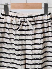 Emery Rose Kids 小女孩条纹蝴蝶结印花荷叶边T恤搭配阔腿裤休闲日常穿搭 - 彩色 - 查看 4