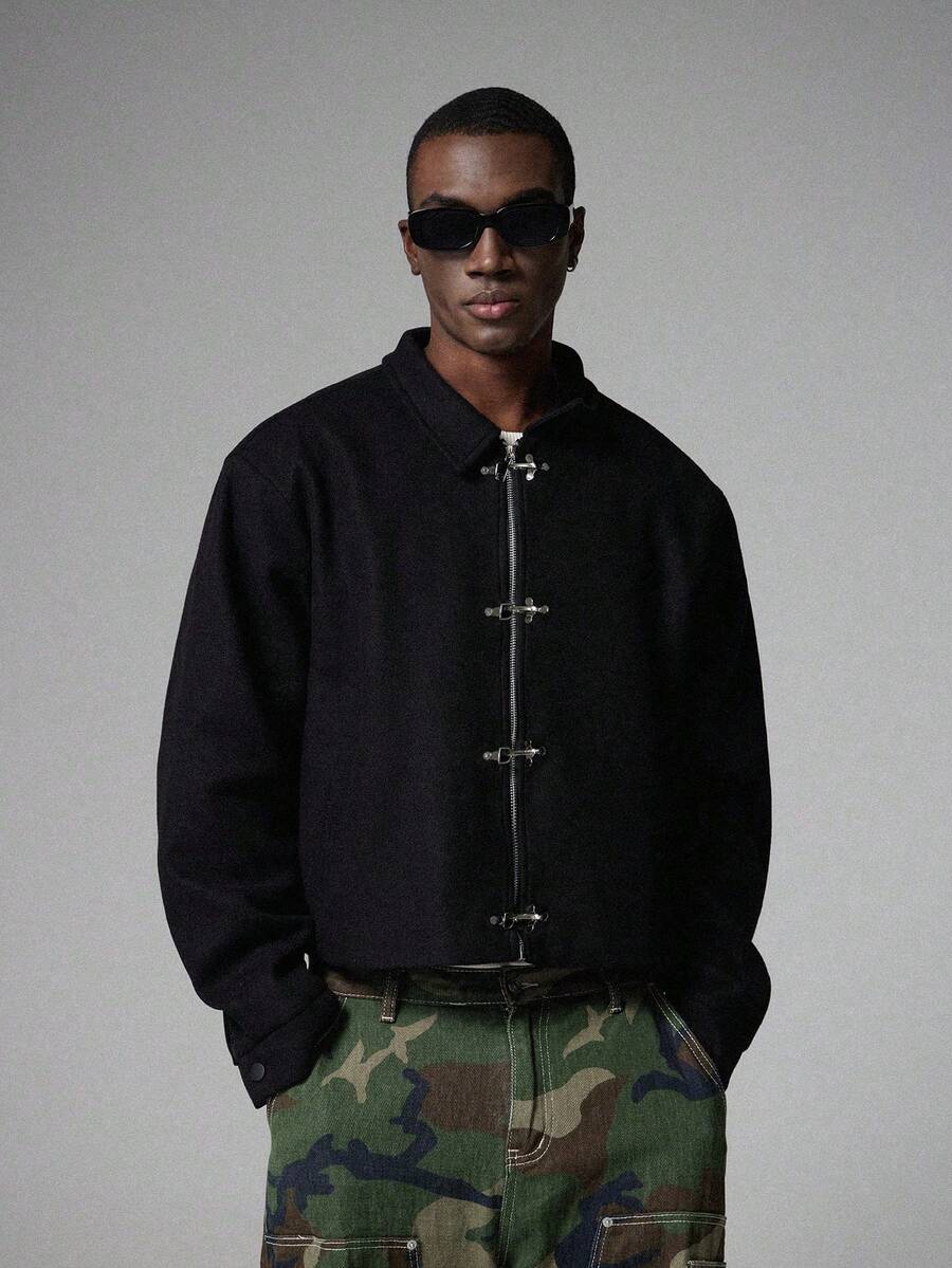 STYNVO Men's Casual Zip-Up Jacket With Metal Buckle - Black - View 1