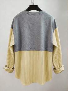 Franclia Áo sweatshirt dài tay cổ tròn phối sọc dành cho nữ, kiểu dáng thường ngày, đa năng, thích hợp mặc hàng ngày. - Màu vàng - Xem 2