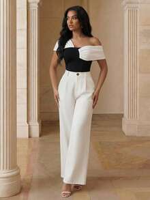 Anewsta New Women's Black Bow Elegant Party Shoulder Top, Black & White Ladies Clothing - Black - View 6