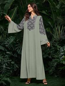 Al Najma Middle Eastern/Arabic Style Long Robe Dress, Suitable For Dubai, Indonesia, Turkey - Green - View 7