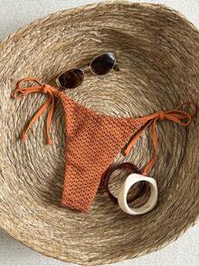 Swim Mod Women's Spring/Summer Jacquard Fabric Side Tie Beaded Bikini Bottom - Brown - View 2