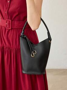 MOTF 女士单肩包，精致简约的水桶包。 - 黑色 - 查看 8