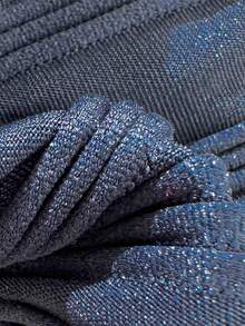 Swim Vcay 女士夏季纯色提花面料抹胸金属装饰丁字裤两件套比基尼套装，沙滩度假 - 藍色 - 查看 6