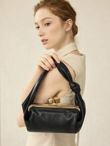 MOTF BOLSO DE MANO DE MUJER CON CIERRE DE BESO Y CORREA ANUDADA - Negro - Ver 8