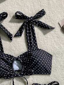 Swim Vcay 热销春夏沙滩度假波点印花前系带+波点印花侧抽绳三角比基尼两件套 - 彩色 - 查看 3