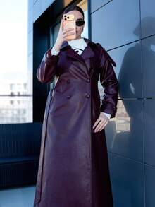 Bris Aura 女士时尚腰带长款风衣 - 酒紅色 - 查看 5