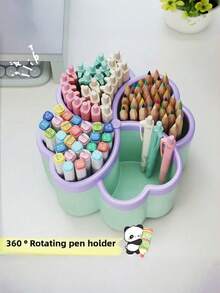 New Thickened Rotating Desktop Organizer With 360° Rotation Function - 4 Large Storage Compartments, Suitable For Office Supplies, Makeup Brushes And School Necessities, Available In 3 Color Options, Space-Saving Design, Ideal For Home, Office And Study, Desktop Accessory, Stationery Holder, Fun Design, Smooth Surface - Multicolor - View 3