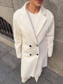 Marta Soriano Abrigo cruzado de mujer de un solo color, de uso casual para otoño/invierno - Albaricoque - Ver 3