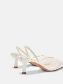CUCCOO CURVES Women Shoes Women Pointed Mesh Embroidered Pearl Design Everyday Versatile Fashion Wide Last High Heels - Beige - View 9