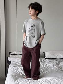 DAZY Tween Boy Dog Print Short Sleeve Top And Plaid Pants Pajama Set - Grey - View 7